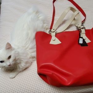 Pulicati red Italian leather tote shopper bag